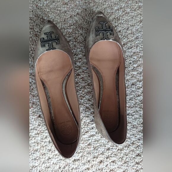 Tory Burch Metallic Leather Crystal Embellishments Ballet Flats size 9M - Picture 5 of 12
